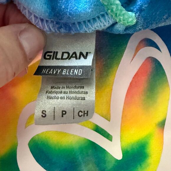 Gildan Unisex Tie-Dye Hoodie Peace Love Dance Graphic Size S Multicolor - Picture 3 of 7